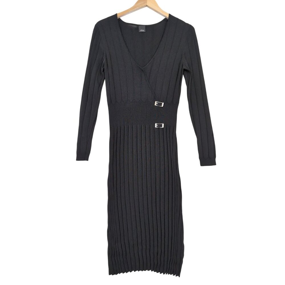 Vintage‎ s Oliver Stretch Knit Dress Womens 10 Black Long Sleeve V-Neck Career
